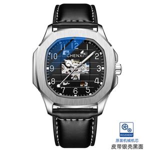 Montre pour homme Chenxi en acier inoxydable et cuir haut de gamme, carrée, 40 mm, étanche 3 ATM, logo personnalisé, luminescence nocturne, entièrement automatique, squelette - Product Image 4