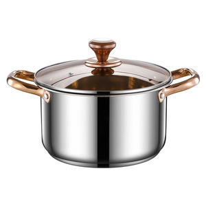 Stainless Steel Cookware <b>Set</b> 3-Piece Rose Gold Lid Soup <b>Pot</b> Oven Safe Rust Proof - Product Image 3