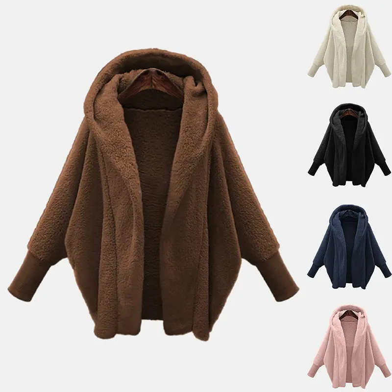 2022 Fashion Double-sided Plush Women's Sweater Hooded Bat sleeve warm winter Women's Sweater Coat