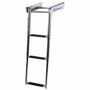 Escalera de barco de acero inoxidable de 3 escalones y 6 pies con bloqueo manual y diseño de riel oculto para acceso al cubierta - Product Image 3