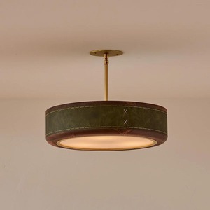 Lámpara de techo de madera maciza y cuero con luz LED colgante para sala de estar, estudio, decoración del hogar - Product Image 1