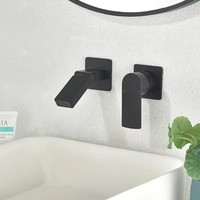 Grifo de lavabo de Caño plegable negro mate, grifo mezclador de agua fría y caliente para baño montado en la pared, grifos de grúa de lavado de instalación oculta