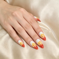 Faux ongles de luxe à presser en forme de feuille de Ginkgo, longs, forme amande, ambiance automne, rouge pailleté, couvrance totale, réutilisables, en acrylique, lot complet