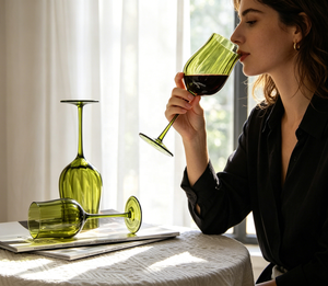 Verres à vin médiévaux français de haute qualité en gros, soufflés à la main, verts, hauts, avec bordure dense, pour une ambiance raffinée - Product Image 5