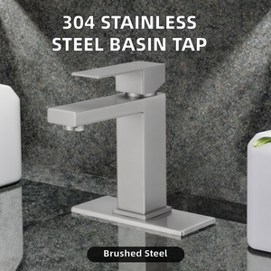 Contemporary 304 Stainless Steel Brushed Finish Deck <b>Mounted</b> Single Handle Hot/Cold Water Bathroom Faucet Ceramic Valve Core - Product Image 2