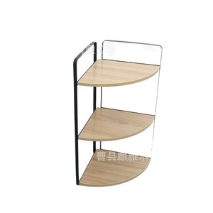 Corner Wooden <b>Storage</b> Rack 3 Tier Black Metal Frame Bathroom Shelf For <b>Toiletries</b> Corner Mounted - Product Image 1