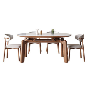Ensemble table et chaises de salle à manger 6 pièces extensible en noyer, style moderne minimaliste - Product Image 5
