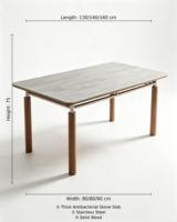 Table à manger moderne et minimaliste en acier inoxydable avec structure en bois massif, écologique, durable, gain de place, en pierre frittée, six places, pour appartement
