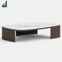 Table basse ovale moderne de luxe en pierre frittée marbrée, surface lisse, pour réunions et mobilier de bureau