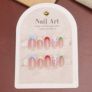 <span class=keywords><strong>Uñas</strong></span> Postizas Hechas a Mano con Diseño Francés Colorido, Degradado de Puntos, Estilo Corto, <span class=keywords><strong>Manicura</strong></span> para Dedos con Diseño Divertido - Product Image 3