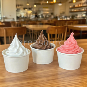 Modèle alimentaire de 3,94 pouces en forme de tasse en papier blanc, pour crème glacée lisse au chocolat, fraise, dessert, collation, crème glacée molle, vanille, jouet, pour présentation et fête - Product Image 5