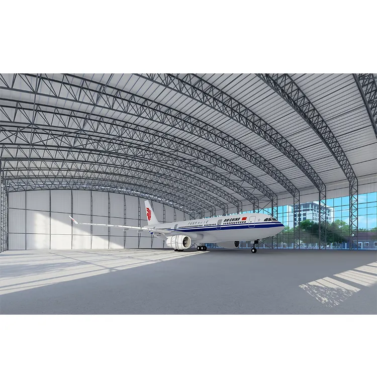 आधुनिक स्टील फ्रेम संरचना प्रीफैब धातु भवनों में औद्योगिक विमान हैंगर का डिजाइन