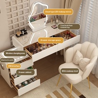 Table de maquillage moderne et élégante, style crème, en bois massif avec plateau en pierre, pour petits appartements, avec miroir LED intégré