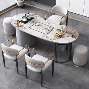Marble Tea <b>Table</b> <b>Set</b> With Gold Legs <b>And</b> <b>Stools</b> For Modern Home Coffee <b>Table</b> Use - Product Image 2