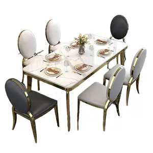 6 kişilik sandalyeler ile cam lüks yuvarlak Modern mobilya mermer yemek masası setleri
