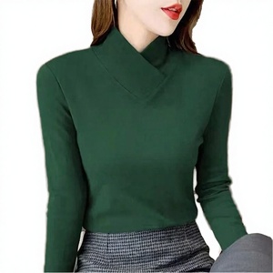 Women's Casual Long Sleeve <b>T</b>-<b>Shirt</b> High <b>Collar</b> Underlay Top with Winter Solid Pattern Eco-Friendly Thick Warm Jersey Fabric - Product Image 2