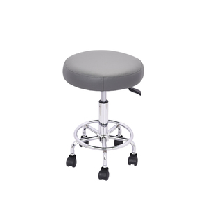 Tabouret <span class=keywords><strong>de</strong></span> <span class=keywords><strong>salon</strong></span> roulant réglable avec siège rembourré rond gris, anneau <span class=keywords><strong>de</strong></span> repose-pieds et cinq roulettes pour institut <span class=keywords><strong>de</strong></span> beauté - Product Image 3