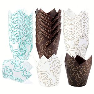 Customized Logo Wholesale Tulip Cake Cup Flame Cup Swedish <b>Oil</b>-proof Paper <b>Tray</b> Muffin Baking Liner Brown White Natural Color - Product Image 6