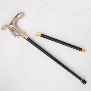 Canne décorative de luxe vintage pour gentleman, avec poignée en argent et or bicolore, yeux décoratifs verts et écailles fines. - Product Image 6