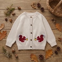 Cardigan en tricot 100 % coton pour fille, avec broderie mignonne d'écureuil, boutonné, vêtements d'extérieur pour enfants, tailles 90-130, vente en gros