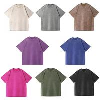 Kaos Pria Unisex Ukuran Besar Berkualitas Tinggi Bahan Katun Murni Nyaman 210GSM Efek Cuci Vintage Snow Wash