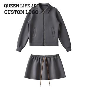 Juego de gofres de algodón informal OEM ODM para mujer, conjunto personalizado de 2 piezas en Xxxxs, tamaño 360 gramos Normcore/Decoración de encaje con estampado minimalista - Product Image 3