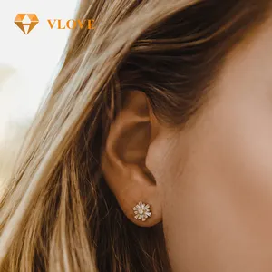 VLOVE Wholesale Minimalist Jewelry Diamond Jewelry 14k Tapered Baguette Unique Diamond Earrings