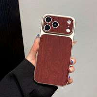 Coque de protection antichoc en acrylique effet bois compatible avec 18 Pro Max et 17, avec grande fenêtre de visualisation et placage électrolytique