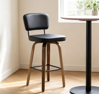 Tabouret de bar commercial en cuir avec dossier, rembourré en PU, hauteur de comptoir, repose-pieds, résistant à l'eau, durable, pour hôtel, café, vente en gros