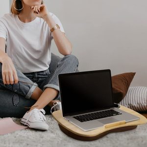 Home Office Eco-Friendly <span class=keywords><strong>Lap</strong></span> <span class=keywords><strong>Table</strong></span> com Travesseiro Almofada Portátil Laptop Stand Bambu Computador Mesa para Trabalhar Estudar - Product Image 5