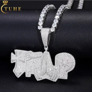 Gioielli Hip Hop Mens 925 Sterling Silver Micro pavimentato VVS Moissanite Diamond Cross Gun preghiera collana con ciondolo a mano