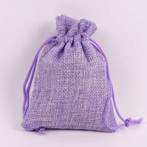 Sac à cordon en jute violet personnalisé pour bijoux, pochette en lin pour le shopping et les cadeaux - Product Image 1