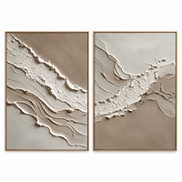 Décoration murale diptyque abstraite en relief 3D, tons terre, style Wabi Sabi neutre, pour hôtel, villa, salon