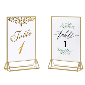 Porte-panneau en acrylique transparent 5x7, support de table, présentoir de menu, cadre photo, cadre à bordure dorée, porte-numéro de table de mariage - Product Image 1