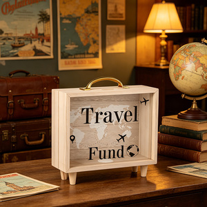 Hucha de madera para viajes, caja de ahorro decorativa con <span class=keywords><strong>mapa</strong></span> <span class=keywords><strong>del</strong></span> <span class=keywords><strong>mundo</strong></span>, regalo para amantes de los viajes - Product Image 4