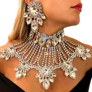 Fashion Exaggerated Rhinestone Necklace Personality Luxury Multi-layer Water Drop Necklace Shiny Earrings Necklace <strong>Jewelry</strong> <strong>Set</strong> - Product Image 1