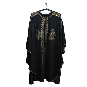 Caftán Abaya Bordado con Cuentas y Flores Estilo Real de Dubái, Elegante y Modesto, de Poliéster, Corte Ajustado, Largo hasta el Suelo, para Fiestas y Eventos - Product Image 1