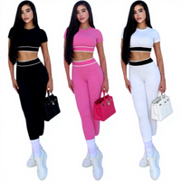 Set Olahraga Wanita Minimalis Sporty Anti Keringat, Bahan Spandex/Polyester, Tanpa Perlu Disetrika, Terdiri dari Tank Top dan Celana Panjang