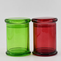 Pot de bougie en verre vert clair avec couvercle en verre, conception de forme Unique de 7oz à large bouche