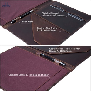 Boshiho Premium Stylish <b>A4</b> File <b>Folder</b> Cover Crazy Horse Genuine <b>Leather</b> Legal Pad Padfolio Binder Portfolio <b>Folder</b> - Product Image 3