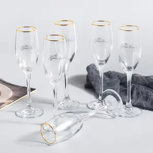 Flûtes de verre à Champagne soufflées à la main, avec tige fine sans plomb, verres à Champagne transparents, boîte cadeau de vacances