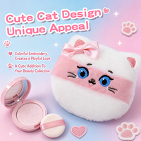 Houppette en peluche longue en forme de chat, douce et moelleuse, réutilisable et lavable, pour maquillage en poudre libre, usage quotidien et voyage, idée cadeau