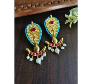 Gold-Plated Handmade Bird Style <b>Red</b> Gemstone <b>Earrings</b> for Women Lightweight Custom Design Wedding Wear Jhumka at cheap rate - Product Image 3