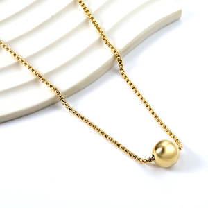 Collier claviculaire en acier inoxydable plaqué or 18 carats avec pendentif boule ronde, bijoux de mode pour femmes - Product Image 1