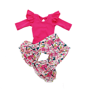 Qingli OEM Custom Factory Clothing Sets <strong>Girls</strong> Fall Winter Bell Bottom Pants Custom Logo Age 2-14 <strong>Years</strong> 4T Cute Cotton Spring