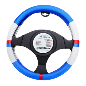Funda para Volante de Coche PU Sports de 3 Radios, 37-39cm, Azul con Franja Blanca y Roja - Product Image 2