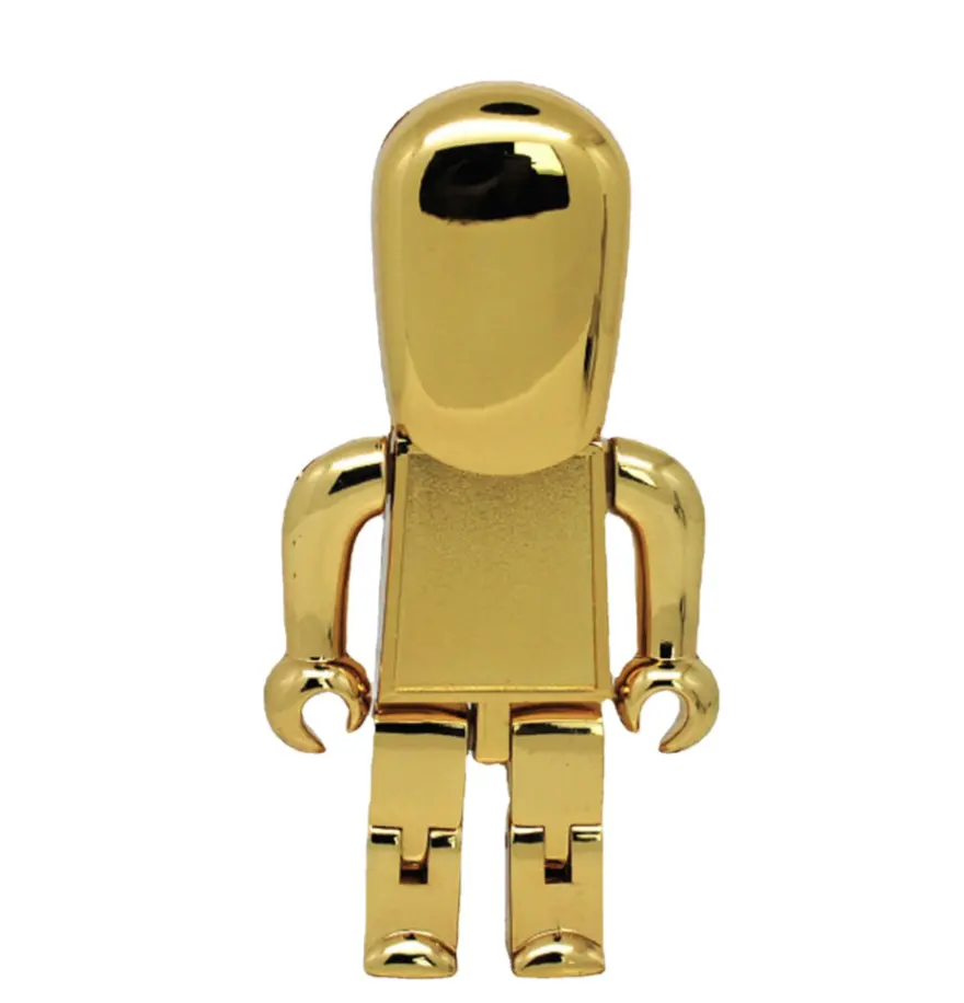 Metal altın Robot şekli USB Flash sürücü, Robot Usb bellek çubuğu 4gb 8gb 16gb 32gb 64gb, altın Robot kalem sürücü, altın robot USB anahtar