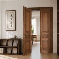 Porte en bois massif en chêne rouge OEM, portes intérieures cintrées pour villa, portes françaises en bois massif avec cadre