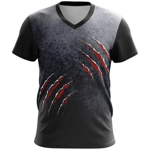 เสื้อยืดแขนสั้นคอวีสำหรับผู้ชายพร้อมลายกราฟิกกราฟิกกราฟฟิกกราฟฟิกพิมพ์ลายรอยขีดข่วนสีแดง - Product Image 1