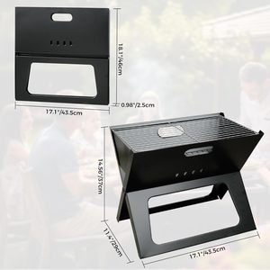 Portable Stainless Steel Folding <b>BBQ</b> Grill Modern Style Outdoor Charcoal Grill for Camping & Cooking - Product Image 2
